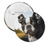 Broche ronde en fer blanc avec motif de chiot terrier Boston Terrier - Convient pour les enseignants, les infirmières, les médecins, le personnel, les cadeaux de fête, 12pcs, Plastique, Plastiques