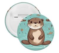 Broche ronde en fer blanc avec motif loutre mignon de dessin animé - Convient pour les enseignants, les infirmières, les médecins, le personnel, les cadeaux de fête, 1PCS, Plastique, Plastiques