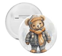 Broche ronde en fer blanc en forme d'ours mignon - Grand bouton artisanal - Convient pour les enseignants, les infirmières, les médecins, le personnel, les cadeaux de fête, 1PCS, Plastique, Plastiques