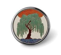 Broche ronde en forme d'arbre de saule carrée pour homme et femme - Badge tendance - Épinglette pour robe, veste, sac à dos - Accessoires