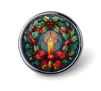 Broche ronde en forme de bougie de Noël, de feuilles de houx et de gui, pour homme et femme. Accessoire de mode : insigne de col, épingle à veste, sac à dos.