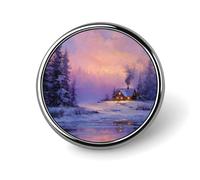Broche ronde en forme de cabane d'hiver pour homme et femme - Pin forestier