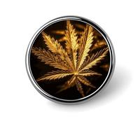 Broche ronde en forme de cannabis doré tendance pour homme et femme - Épingles amusantes pour sacs à dos, sacs, costumes, accessoires - Broche en métal cool - Style circulaire, Circular, Aluminium
