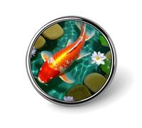 Broche ronde en forme de carpe japonaise - Pour homme et femme - Pour sacs à dos, sacs, costumes, accessoires - Broche en métal cool - Style circulaire, Circular, Aluminium, Pas de gemme