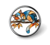 Broche ronde en forme de chat endormi reposant sur une branche d'arbre pour homme et femme