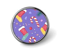 Broche ronde en forme de chaussettes de Noël et de cannes de bonbon, jolis badges décoratifs, bijoux pour hommes et femmes, épingles à revers en métal