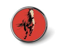 Broche ronde en forme de cheval de trot sur rouge pour homme et femme