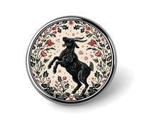 Broche ronde en forme de chèvre noire et houx et gui pour homme et femme