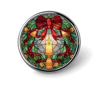 Broche ronde en forme de cloche de Noël avec nœud et feuilles de houx pour homme et femme