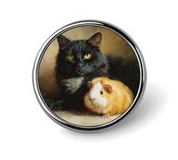 Broche ronde en forme de cochon d'Inde et chat noir pour homme et femme