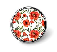 Broche ronde en forme de coquelicot rouge sauvage, épingle à cravate unisexe lisse, badge léger, bijoux artisanaux, décoration pour costume, homme et femme