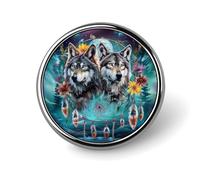 Broche ronde en forme de couple de loups et attrape-rêves, badge, épingle à cravate, pour femmes, hommes, employés de bureau, enseignants, décoration