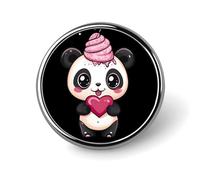 Broche ronde en forme de cœur de panda, glace, épingle à cravate, badge, bouton commémoratif en métal, kit d'épingles pour chapeau, chemise, vêtements, sacs, décoration