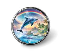 Broche ronde en forme de dauphin sous l'arc-en-ciel, épingle à revers, cravate, costume, robe, accessoires de mariage, anniversaire, pour hommes et femmes