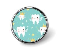 Broche ronde en forme de dent mignonne avec couronne et ailes, jolis badges décoratifs, bijoux pour hommes et femmes, épingles en métal