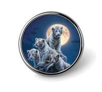 Broche ronde en forme de famille de tigres blancs, pleine lune, épingle à revers, cravate, costume, robe, accessoires de mariage, anniversaire, pour hommes et femmes