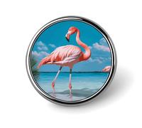 Broche ronde en forme de flamant rose dans l'eau - Broche tendance en forme de chapeau mignon pour homme et femme - Épingles amusantes pour sacs à dos, sacs, costumes, accessoires - Broche circulaire