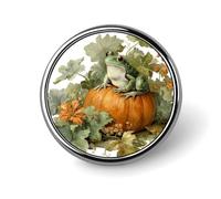 Broche ronde en forme de grenouille assise sur une citrouille pour homme et femme