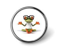 Broche ronde en forme de grenouille verte assise, portant un t-shirt blanc et des lunettes de soleil, épingle à cravate unisexe lisse, badge léger, bijoux artisanaux, décoration pour accessoire de