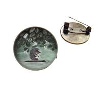 Broche ronde en forme de hérisson dans le brouillard en métal cabochon en verre pour sac, vêtements, chapeaux, accessoires pour enfants