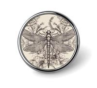 Broche ronde en forme de libellule à motif floral dessiné à la main, badge tendance, épinglette pour femmes et hommes,