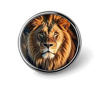Broche ronde en forme de lion - Légère - Cadeau unique - Broche en métal pour chapeau, chemise, vêtements, sacs