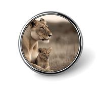 Broche ronde en forme de lionne avec petit chapeau tendance pour homme et femme - Épingles amusantes pour sacs à dos, sacs, costumes, accessoires - Broche en métal cool - Style circulaire, Circular