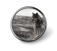 Broche ronde en forme de loup sur l'herbe - Broche tendance en forme de chapeau mignon pour homme et femme - Épingles amusantes pour sacs à dos, sacs, costumes, accessoires - Broche circulaire en