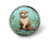 Broche ronde en forme de loutre mignonne, style dessin animé. Badge tendance pour chapeau, revers de veste, accessoires pour femmes et hommes. Broche amusante pour sacs à dos, costumes et autres acces