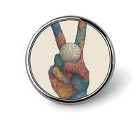 Broche ronde en forme de main avec signe de paix tenant une balle de golf pour homme et femme