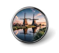 Broche ronde en forme de moulin à vent hollandais - Épingles à cravate légères - Cadeau unique - Broche en métal pour chapeau, chemise, vêtements, sacs