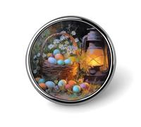 Broche ronde en forme de panier d'œufs de Pâques, marguerites, fleurs sauvages, vieille lanterne, pour homme et femme, tendance, pour collier, robe, veste, sac à dos
