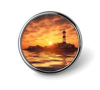 Broche ronde en forme de phare marin au coucher du soleil, accessoire de costume en alliage pour homme et femme, épingle à cravate légère de 2,5 cm