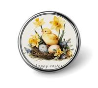 Broche ronde en forme de poussin jaune avec œufs dans un nid jonquilles pour homme et femme