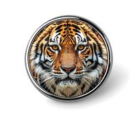Broche ronde en forme de tigre féroce - Épingles à cravate - Cadeau unique - Broche en métal pour chapeaux, chemises, vêtements, sacs