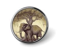 Broche ronde en forme d'éléphant asiatique avec arbre pour chapeaux, vêtements, sacs, accessoires de mode uniques pour homme et femme, circulaire, aluminium, sans pierre précieuse
