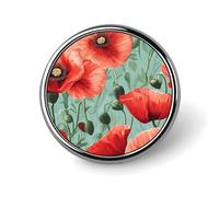 Broche ronde en métal avec coquelicot rouge, 2,5 cm, pour vêtements, cravates, sacs à dos
