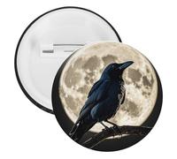 Broche ronde en métal avec corbeau noir sur la pleine lune, légère pour sac à dos, épingles à boutons tendance pour chemises, vestes, châle, manteau, unisexe, 5PCS, Fer blanc, épingles rondes en métal