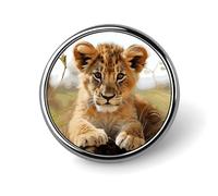 Broche ronde en métal avec imprimé lion mignon et tendance - Pour sac à dos ou revers - Épingle de Saint-Valentin - 2,5 x 2,5 cm - Alliage d'aluminium