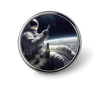 Broche ronde en métal avec motif astronaute avec bière imprimée - pour sacs à dos ou revers, broche de Saint-Valentin, 2,5 x 2,5 cm, aluminium, alliage d'aluminium