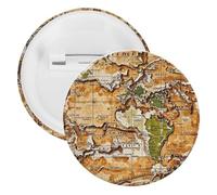 Broche ronde en métal avec motif carte du monde usée - Pour sac à dos - Pour chemises, vestes, châles, manteaux - Unisexe, 12PCS, Fer blanc, épingles rondes en métal