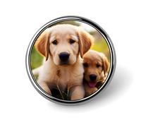 Broche ronde en métal avec motif chiot Golden Retriever - Pour vêtements, sacs, chapeaux, décorations de fête - Accessoires pour homme et femme
