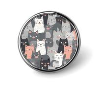 Broche ronde en métal avec motif de chats gris mignons et drôles, pour sacs à dos ou revers, broche de Saint-Valentin, 2,5 x 2,5 cm, aluminium, alliage d'aluminium