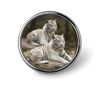 Broche ronde en métal avec motif de tigres blancs - Cadeau unique - Pour chapeau, chemise, vêtements, sacs