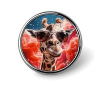 Broche ronde en métal avec motif girafe portant des lunettes de soleil imprimées, pour sac à dos ou revers, broche de Saint-Valentin
