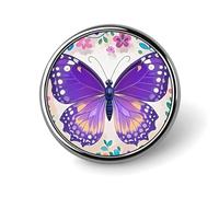 Broche ronde en métal avec motif papillon violet mignon pour vêtements, sacs, chapeaux, décorations de fête, accessoires pour homme et femme