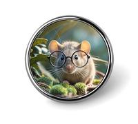 Broche ronde en métal avec motif souris de Guinée avec lunettes - Pour vêtements, sacs, chapeaux, décorations de fête - Accessoires pour homme et femme