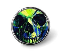 Broche ronde en métal avec motif tête de mort et pigment vert, jolie décoration pour homme et femme
