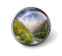 Broche ronde en métal avec motif vallée de montagne arc-en-ciel personnalisable pour vêtements, sacs, chapeaux, décorations de fête, accessoires pour homme et femme