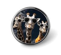Broche ronde en métal avec trois girafes portant des lunettes de soleil imprimées, pour sacs à dos ou revers